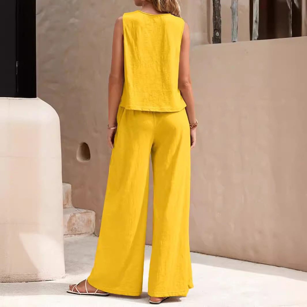 Solid Color Casual Loose Pants Sets For Women Elegant Spring Summer Women&