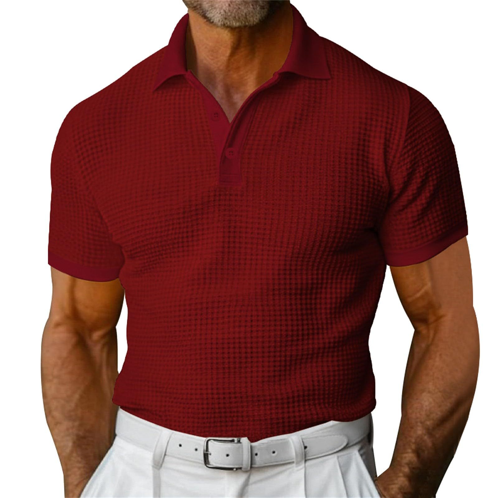 Waffle Short Sleeve Polo Shirt Men&