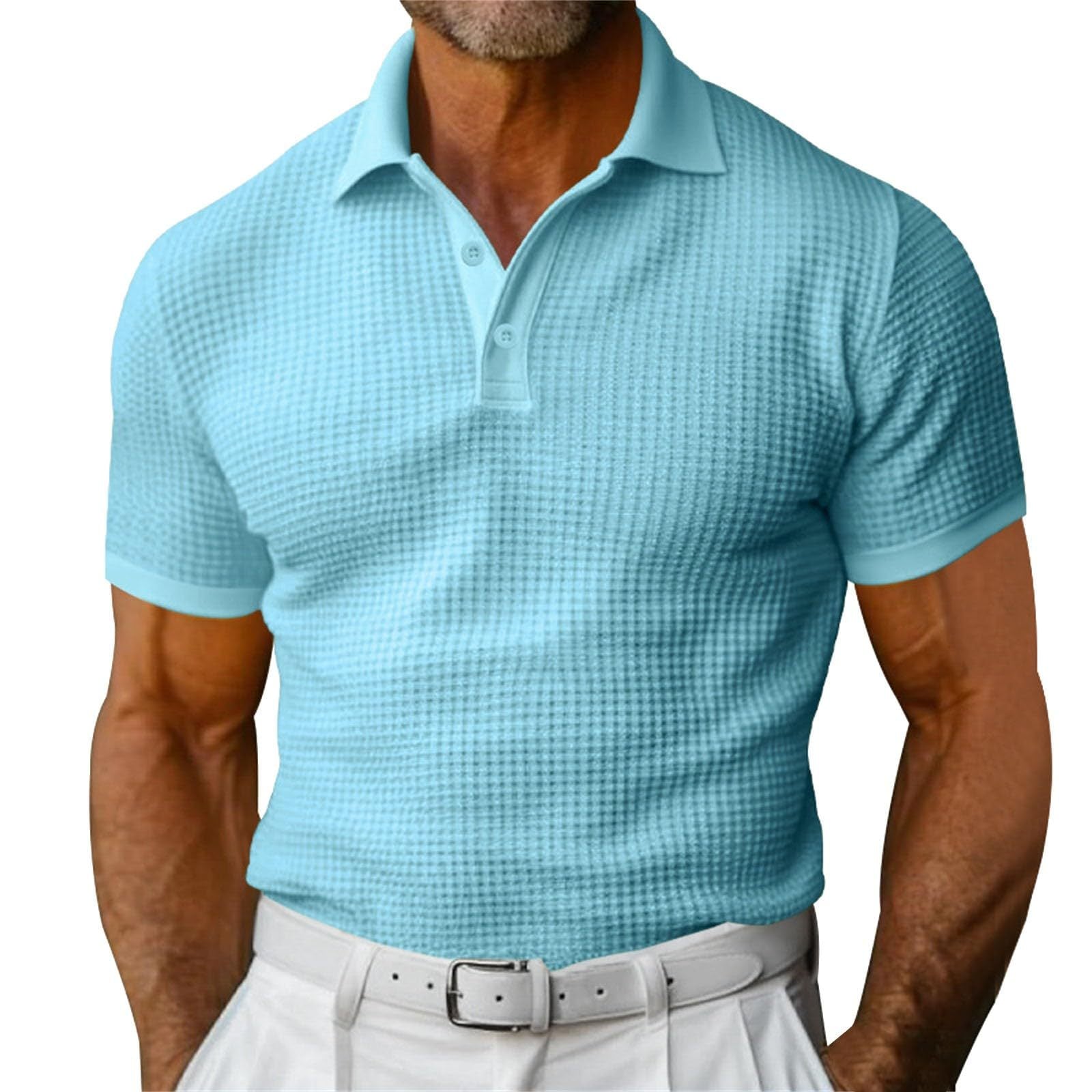 Waffle Short Sleeve Polo Shirt Men&