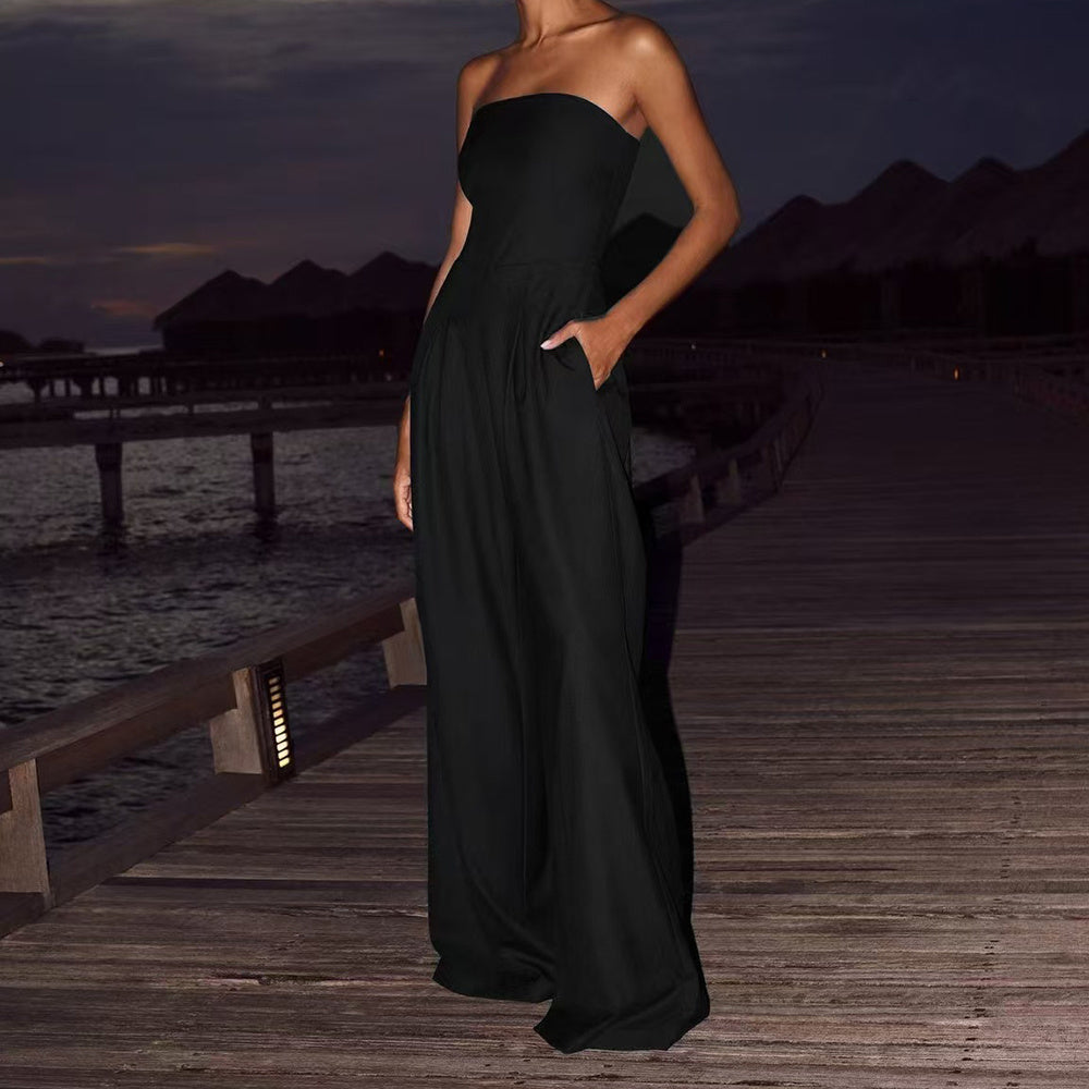 Loose Tube-top Jumpsuit Ins Fashion Backless Wide Leg Long Pants Overalls Women&