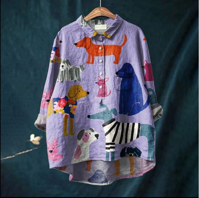 New Leisure Vacation Animal Print Hawaiian Long Sleeved Shirt