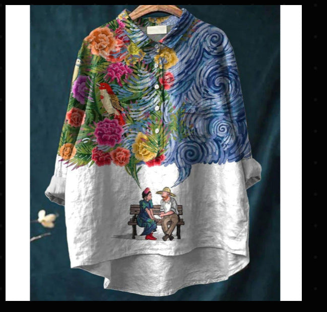 New Leisure Vacation Animal Print Hawaiian Long Sleeved Shirt