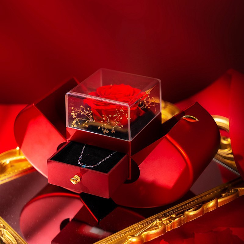 Fashion Jewelry Box Red Apple Christmas Gift Necklace Eternal Rose For Girl Mother&