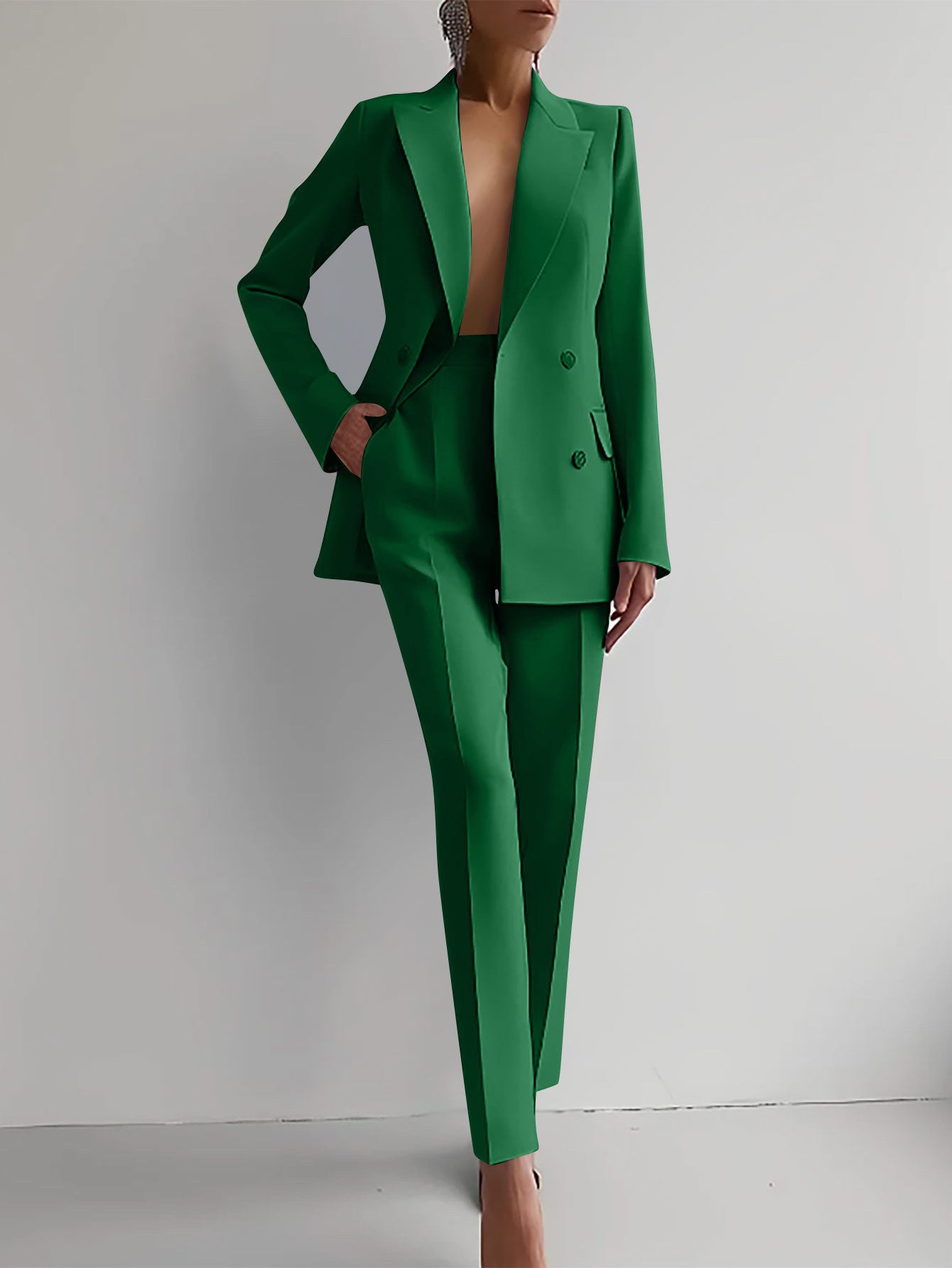 Casual Suits Fashion Long Sleeve Single-breasted Jacket Top And Slim Fit Trousers Women&