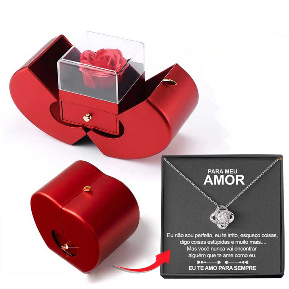 Fashion Jewelry Box Red Apple Christmas Gift Necklace Eternal Rose For Girl Mother&