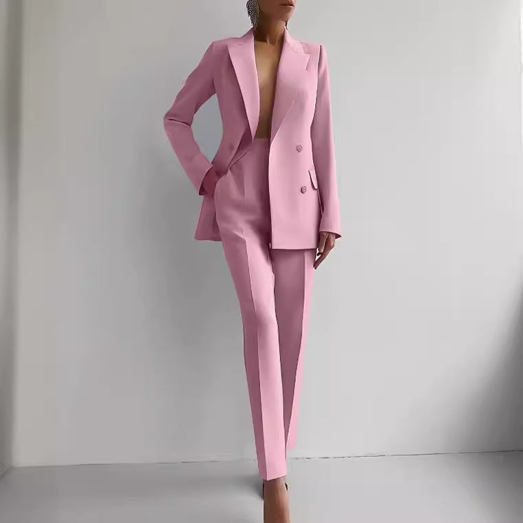 Casual Suits Fashion Long Sleeve Single-breasted Jacket Top And Slim Fit Trousers Women&