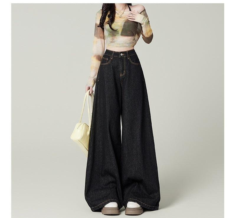 Retro Deep Blue Wide Leg Jeans