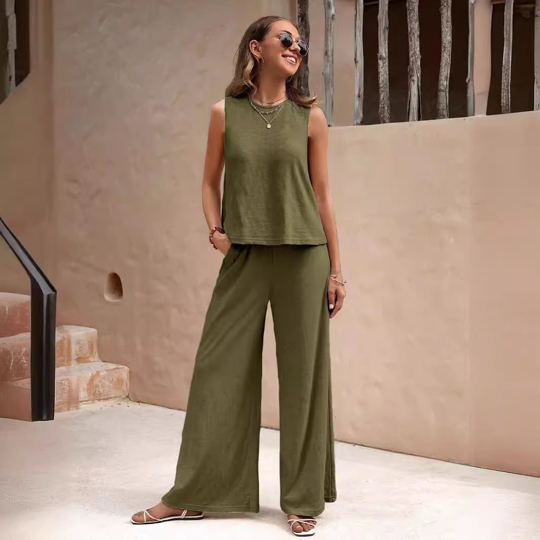Solid Color Casual Loose Pants Sets For Women Elegant Spring Summer Women&