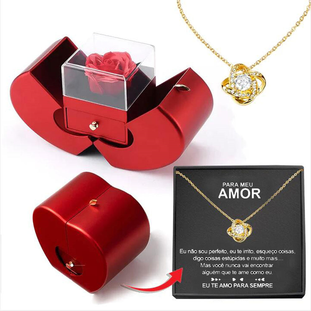 Fashion Jewelry Box Red Apple Christmas Gift Necklace Eternal Rose For Girl Mother&