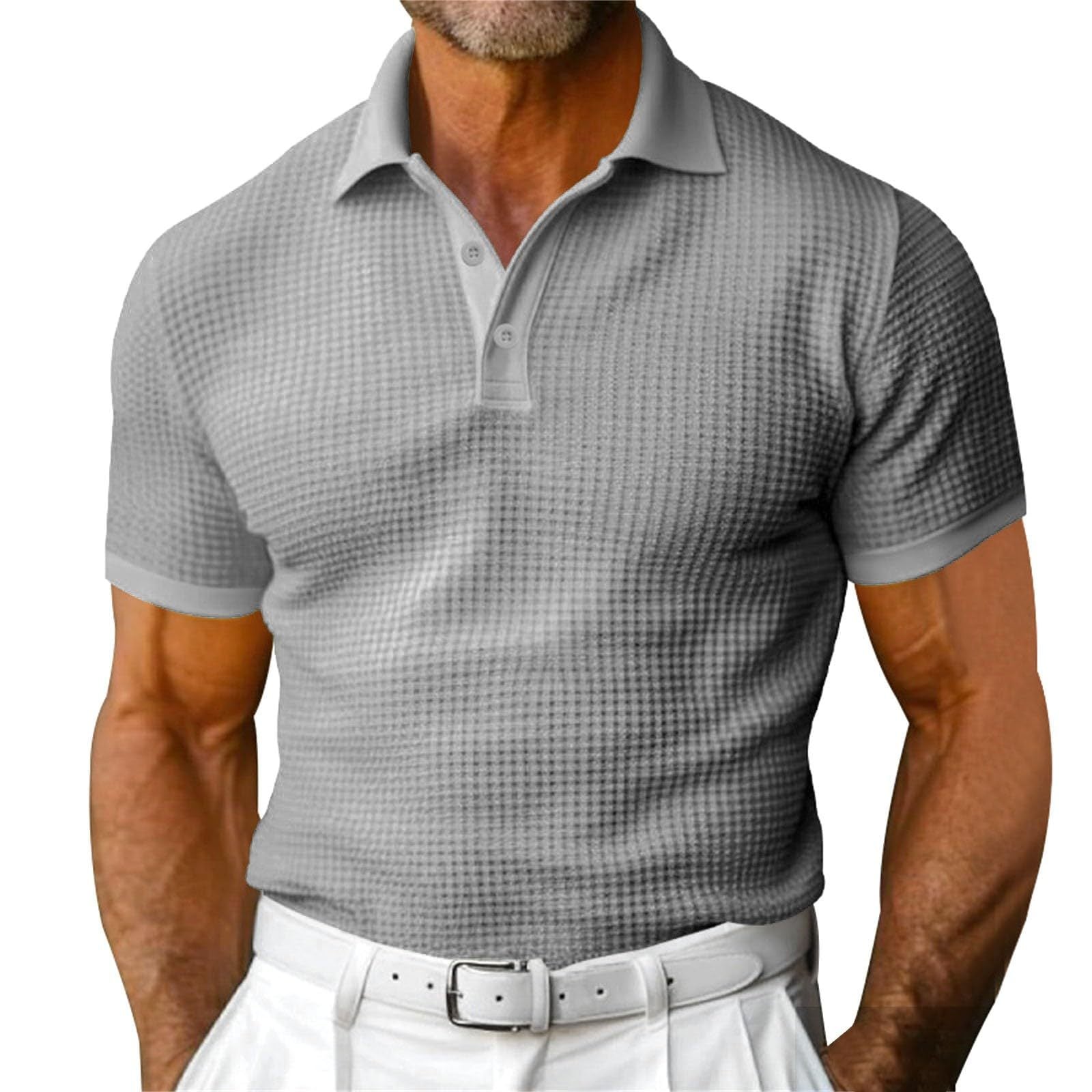 Waffle Short Sleeve Polo Shirt Men&