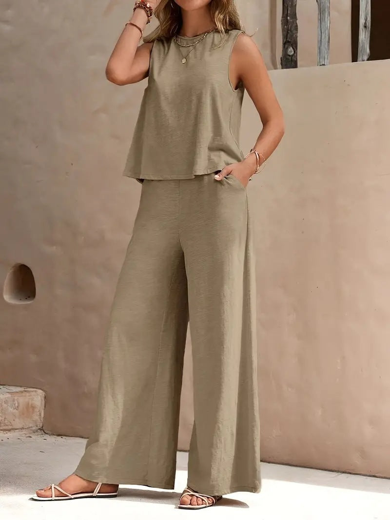 Solid Color Casual Loose Pants Sets For Women Elegant Spring Summer Women&
