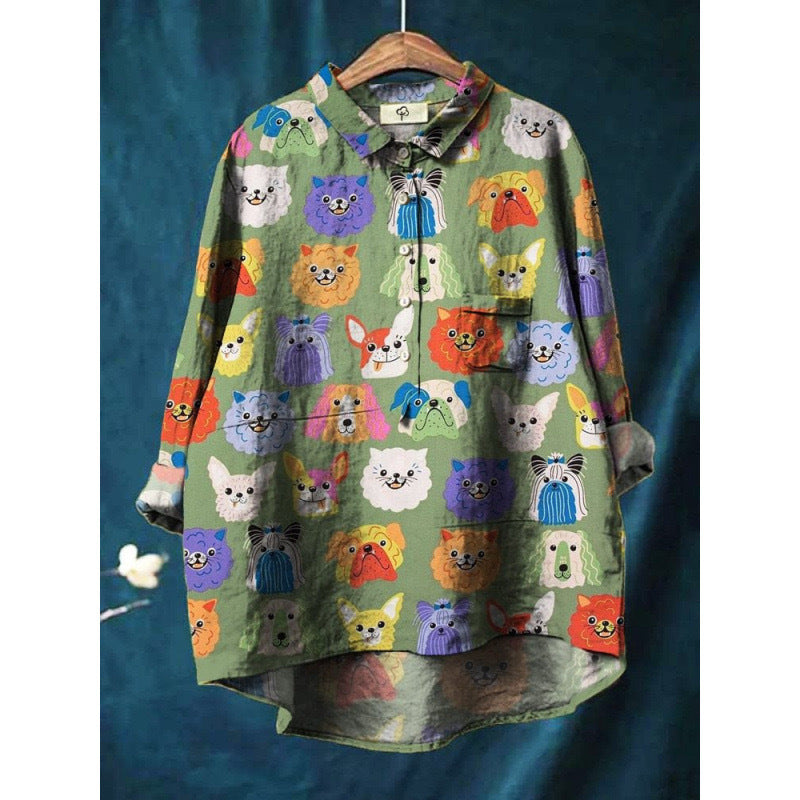 New Leisure Vacation Animal Print Hawaiian Long Sleeved Shirt