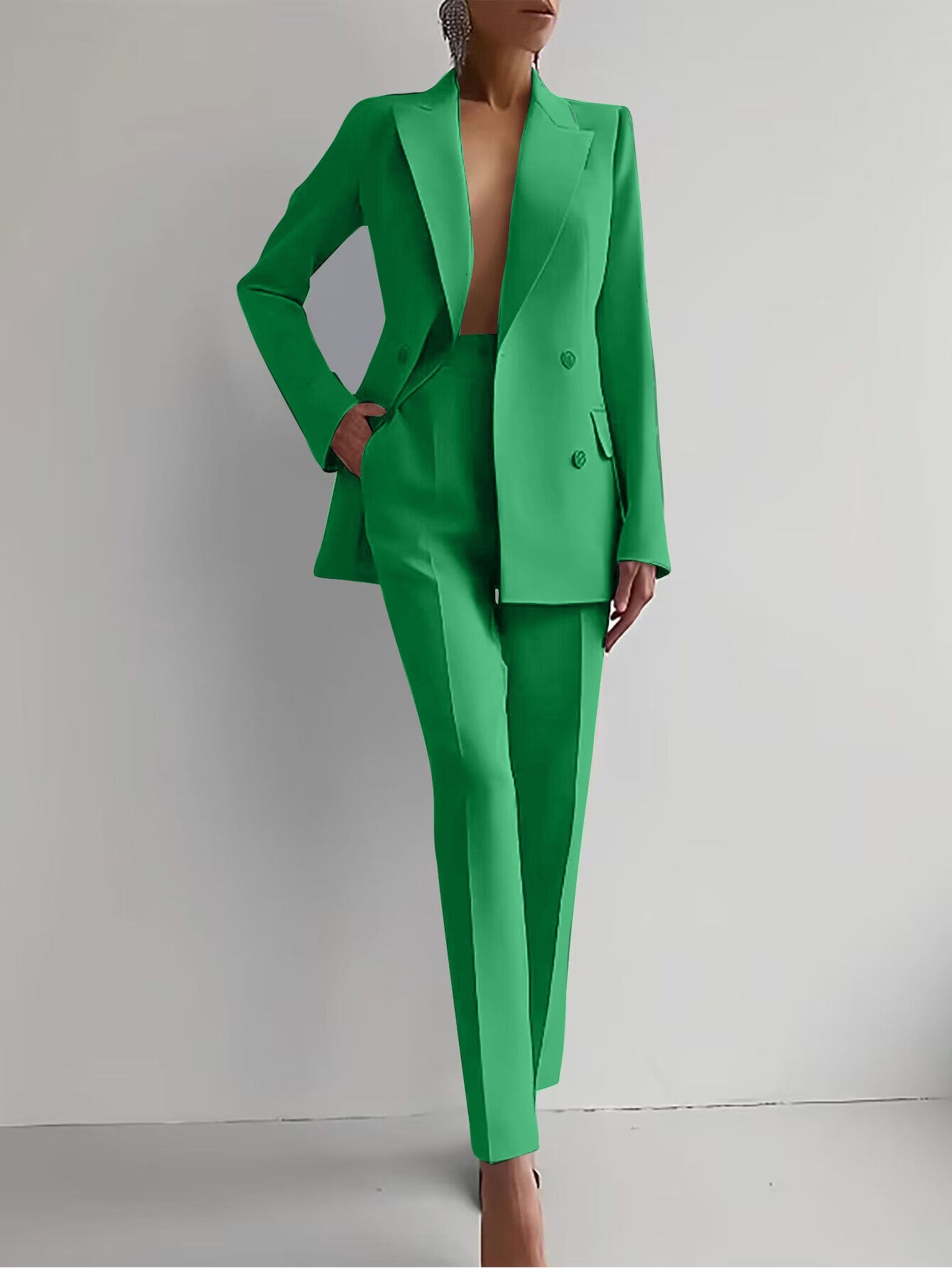 Casual Suits Fashion Long Sleeve Single-breasted Jacket Top And Slim Fit Trousers Women&