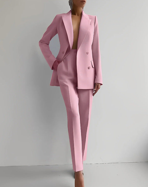 Casual Suits Fashion Long Sleeve Single-breasted Jacket Top And Slim Fit Trousers Women&