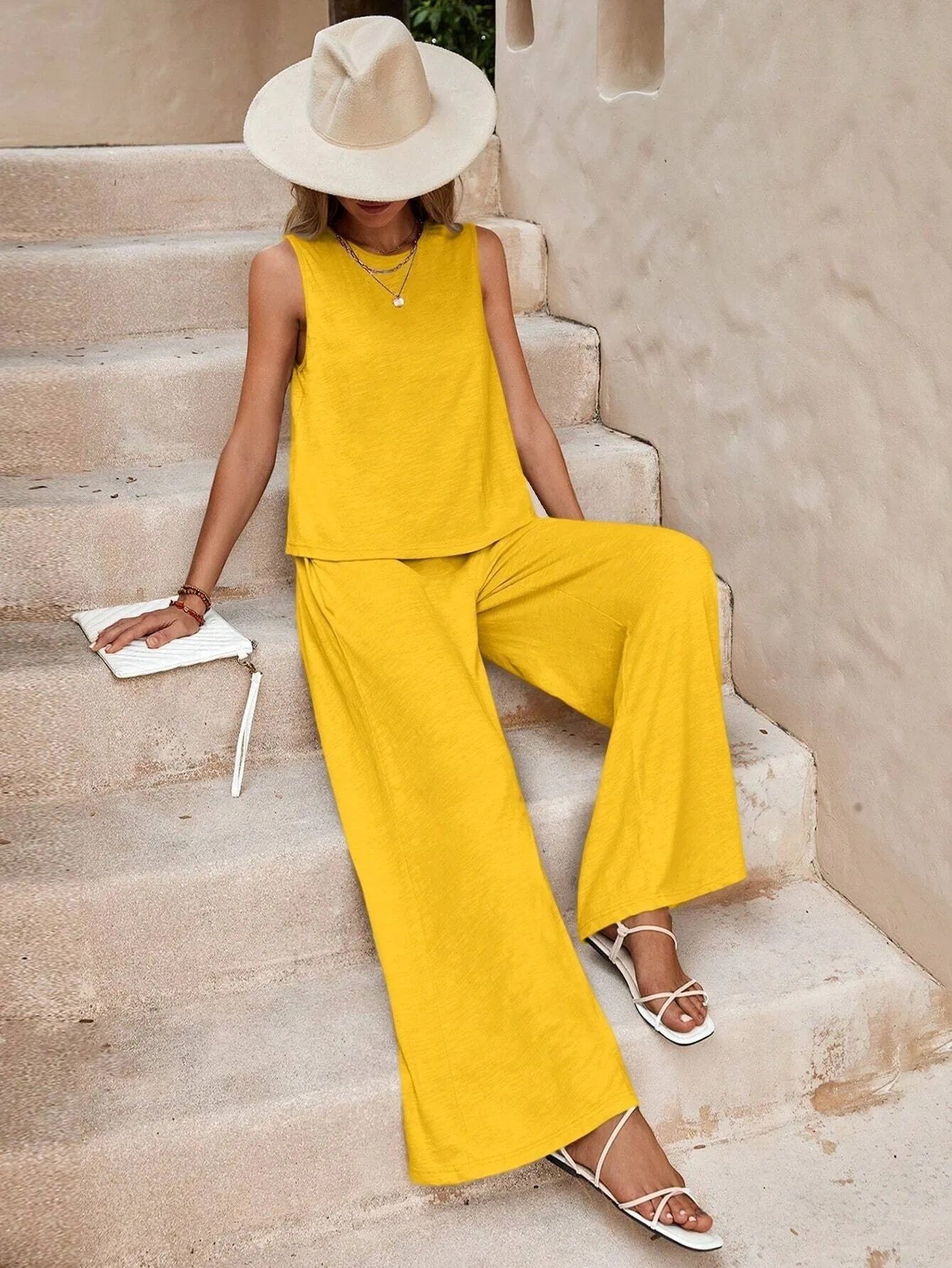 Solid Color Casual Loose Pants Sets For Women Elegant Spring Summer Women&