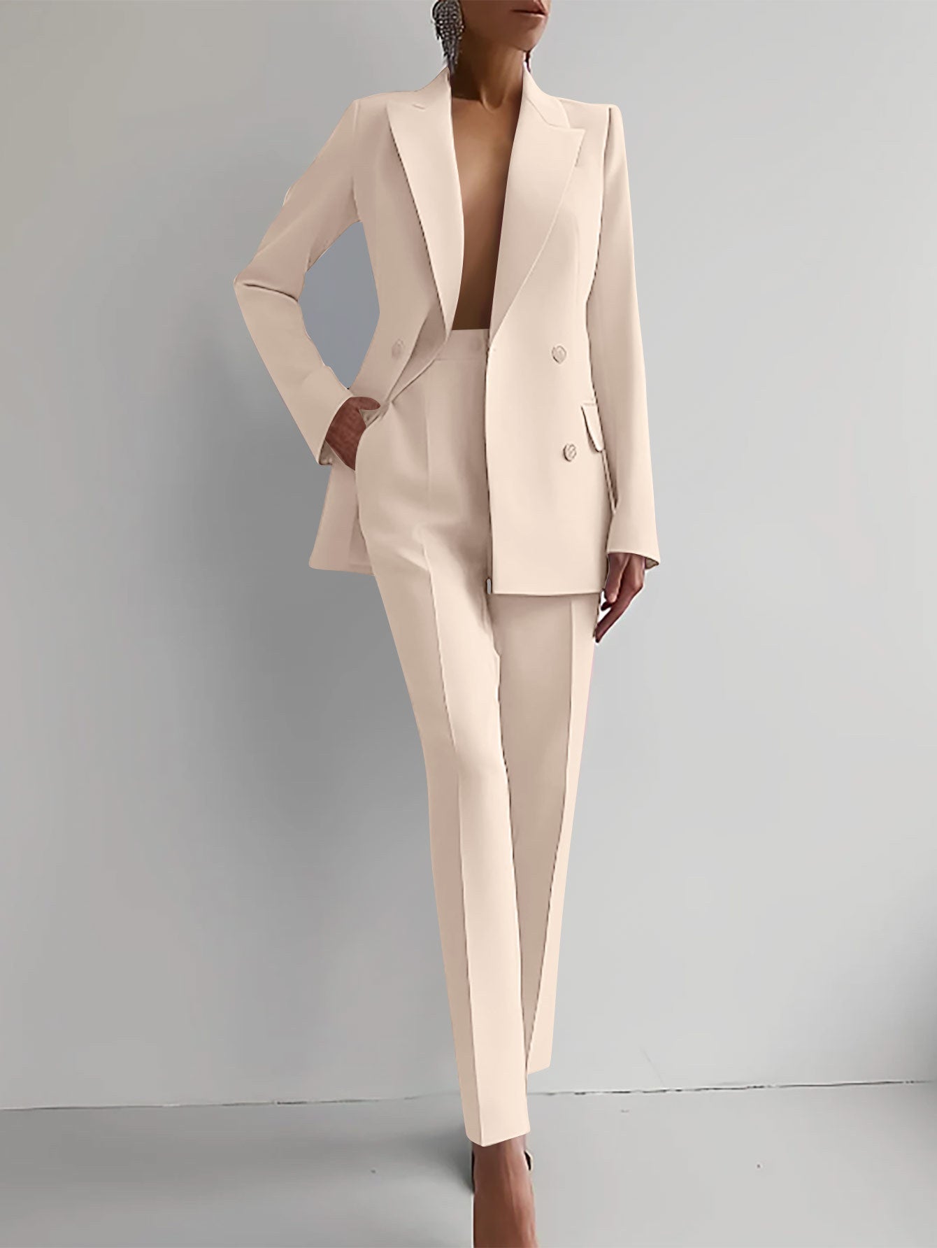 Casual Suits Fashion Long Sleeve Single-breasted Jacket Top And Slim Fit Trousers Women&