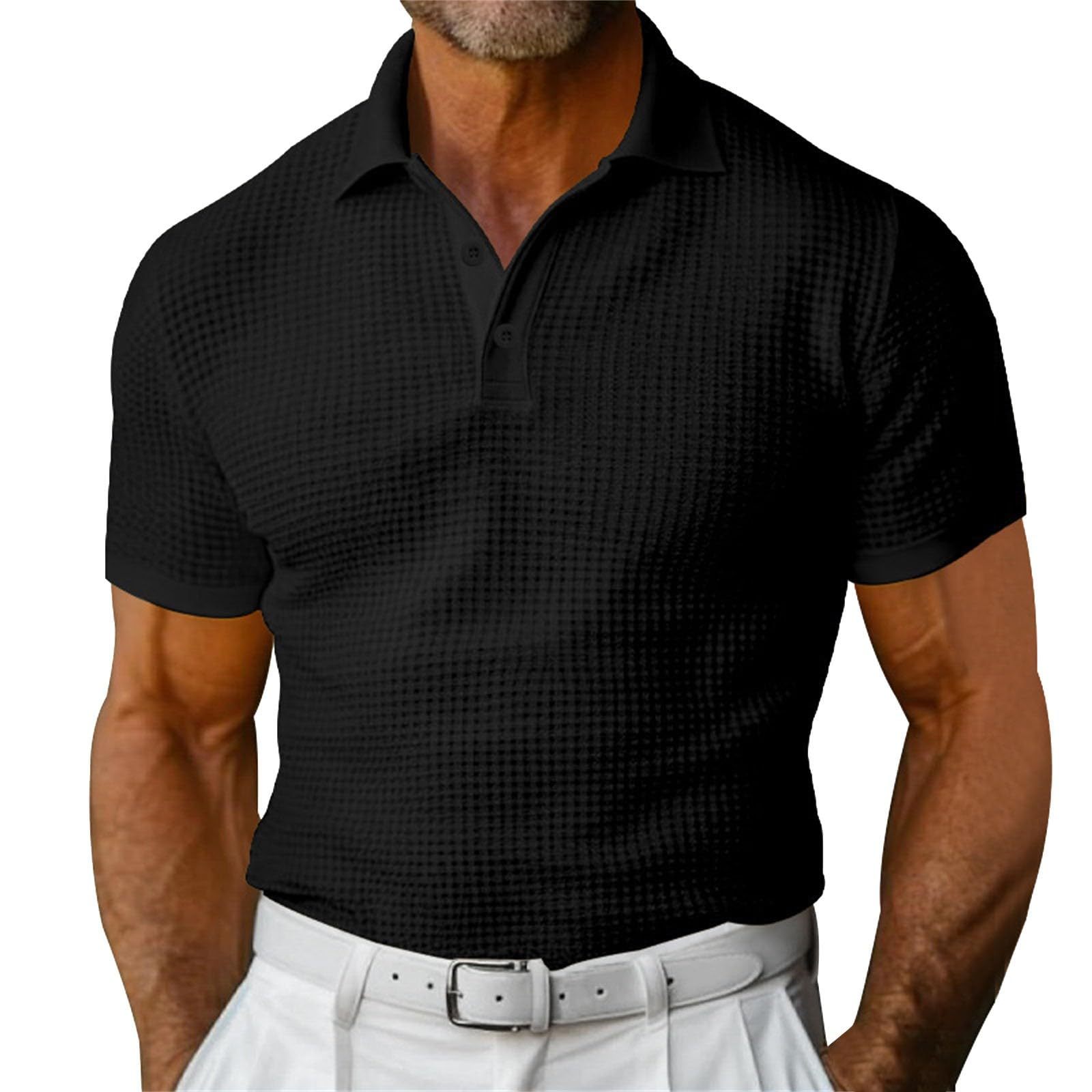 Waffle Short Sleeve Polo Shirt Men&