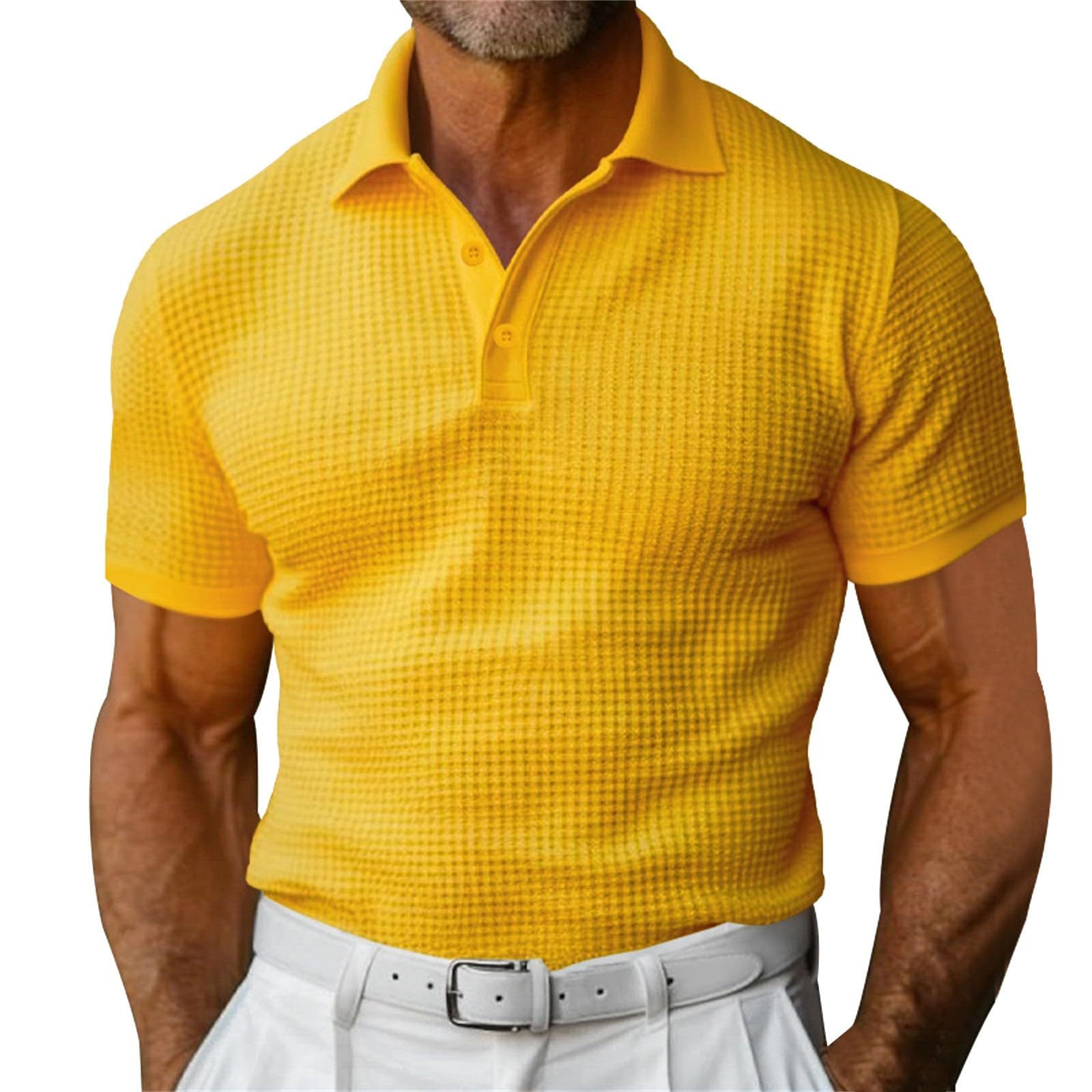 Waffle Short Sleeve Polo Shirt Men&