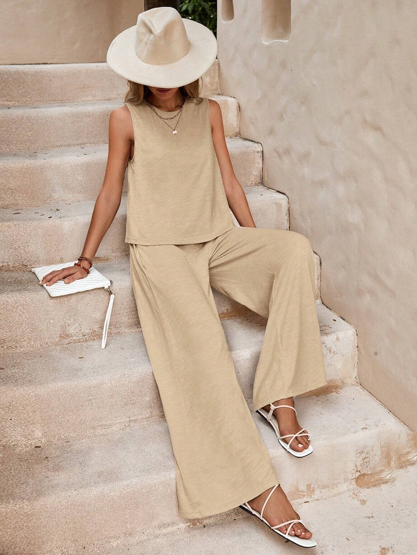 Solid Color Casual Loose Pants Sets For Women Elegant Spring Summer Women&