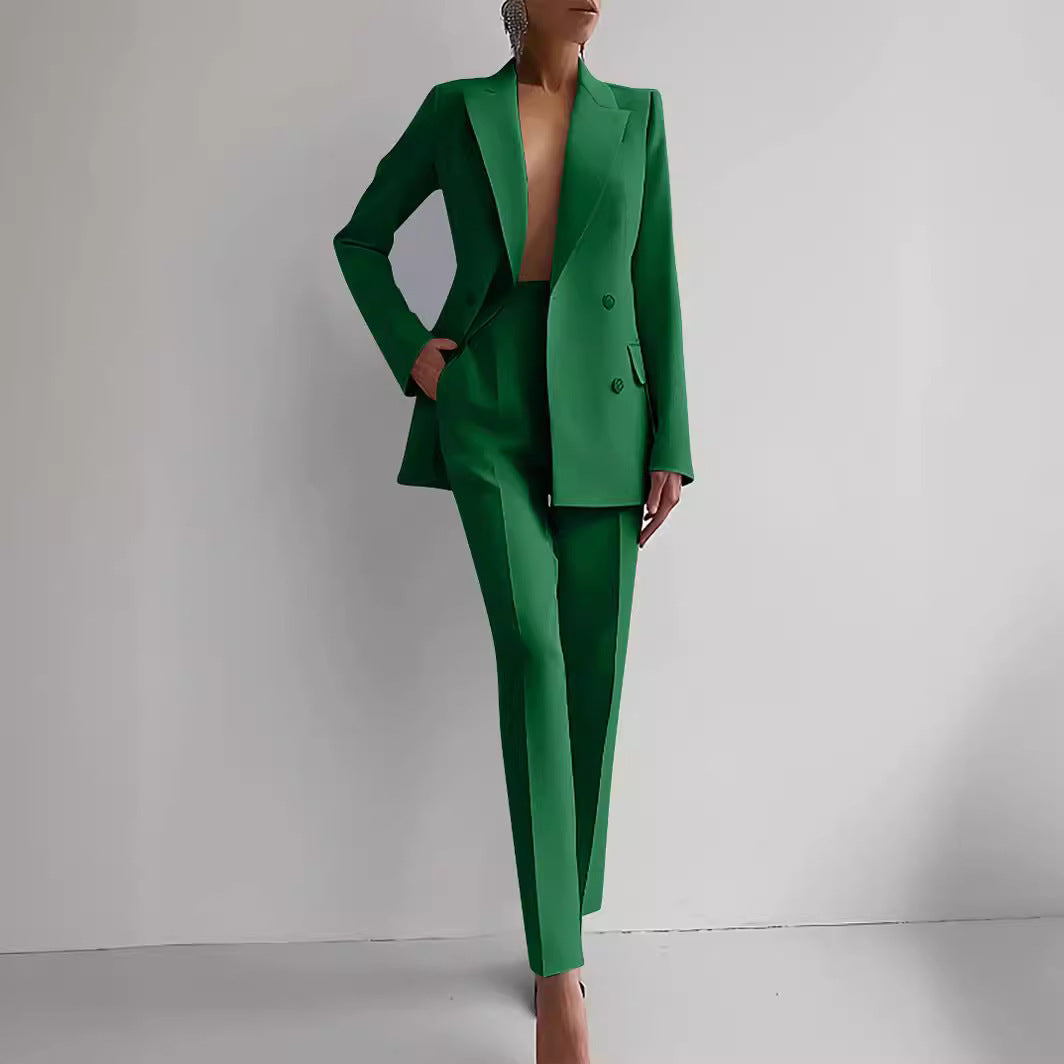Casual Suits Fashion Long Sleeve Single-breasted Jacket Top And Slim Fit Trousers Women&