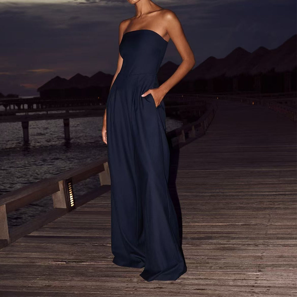 Loose Tube-top Jumpsuit Ins Fashion Backless Wide Leg Long Pants Overalls Women&