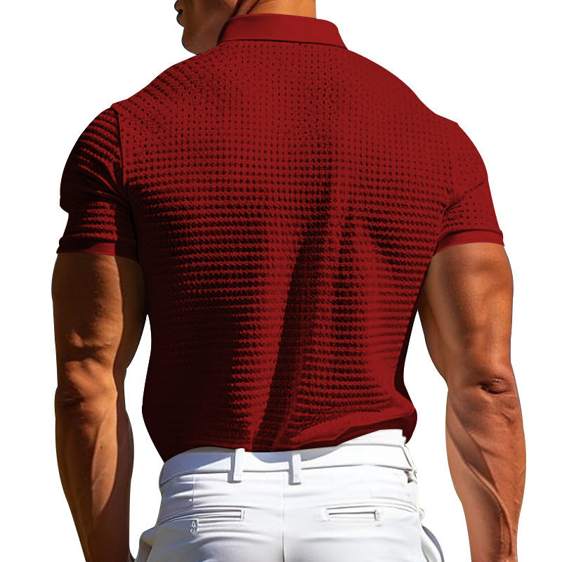 Waffle Short Sleeve Polo Shirt Men&