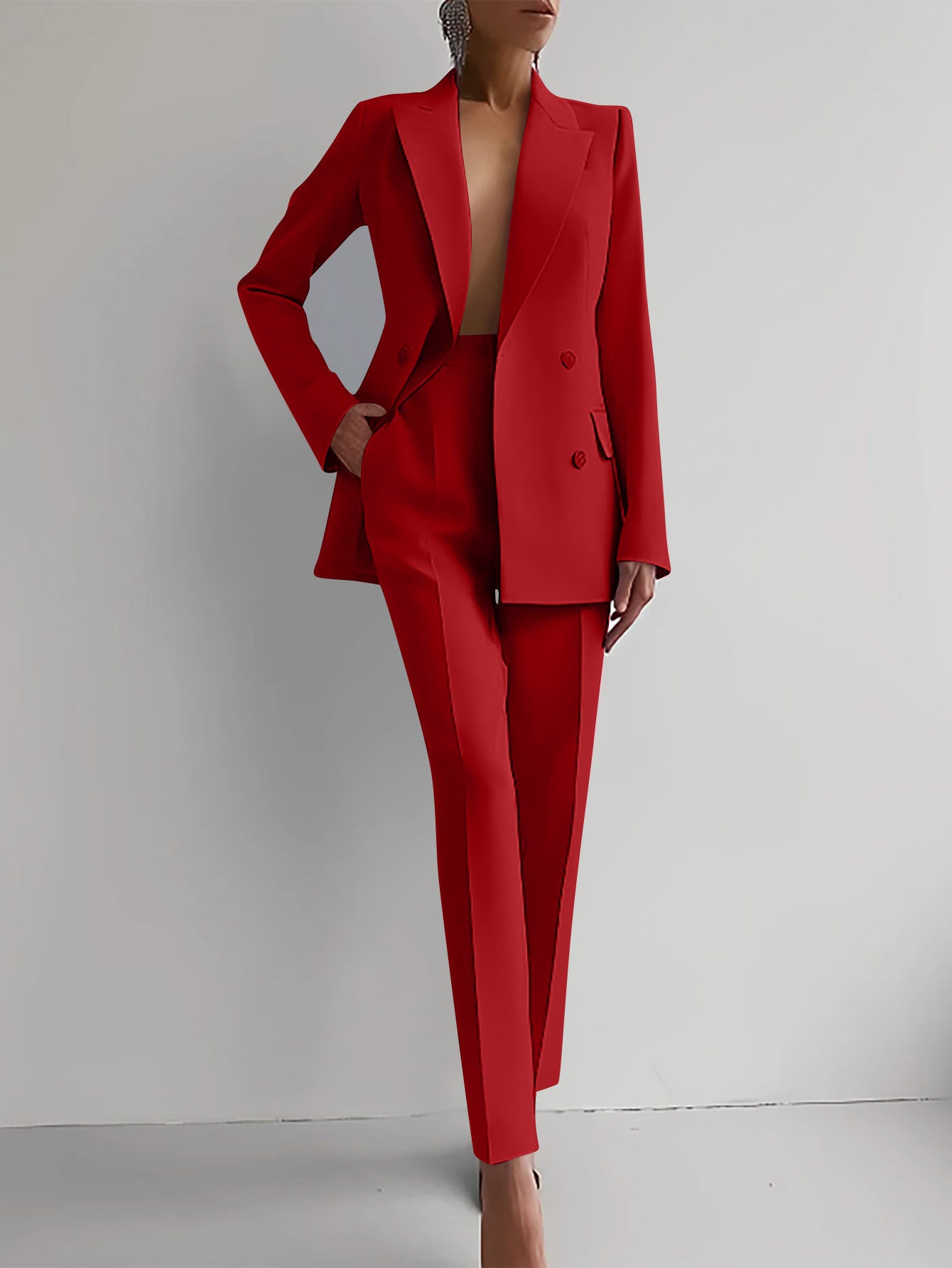 Casual Suits Fashion Long Sleeve Single-breasted Jacket Top And Slim Fit Trousers Women&