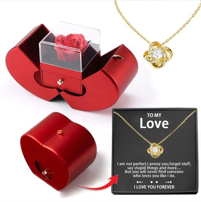 Fashion Jewelry Box Red Apple Christmas Gift Necklace Eternal Rose For Girl Mother&