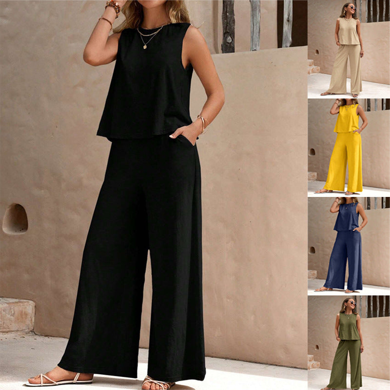 Solid Color Casual Loose Pants Sets For Women Elegant Spring Summer Women&