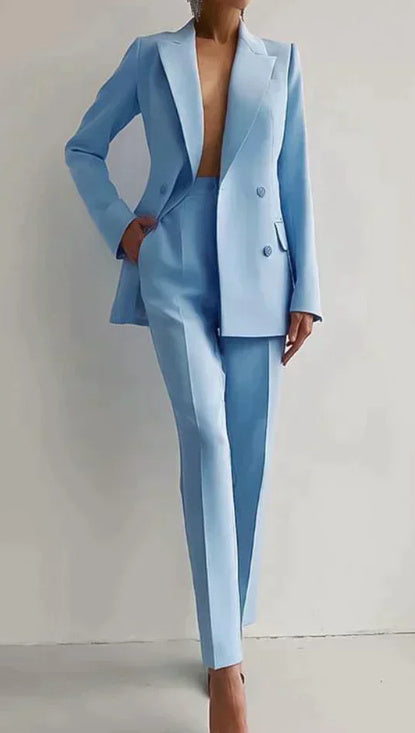 Casual Suits Fashion Long Sleeve Single-breasted Jacket Top And Slim Fit Trousers Women&
