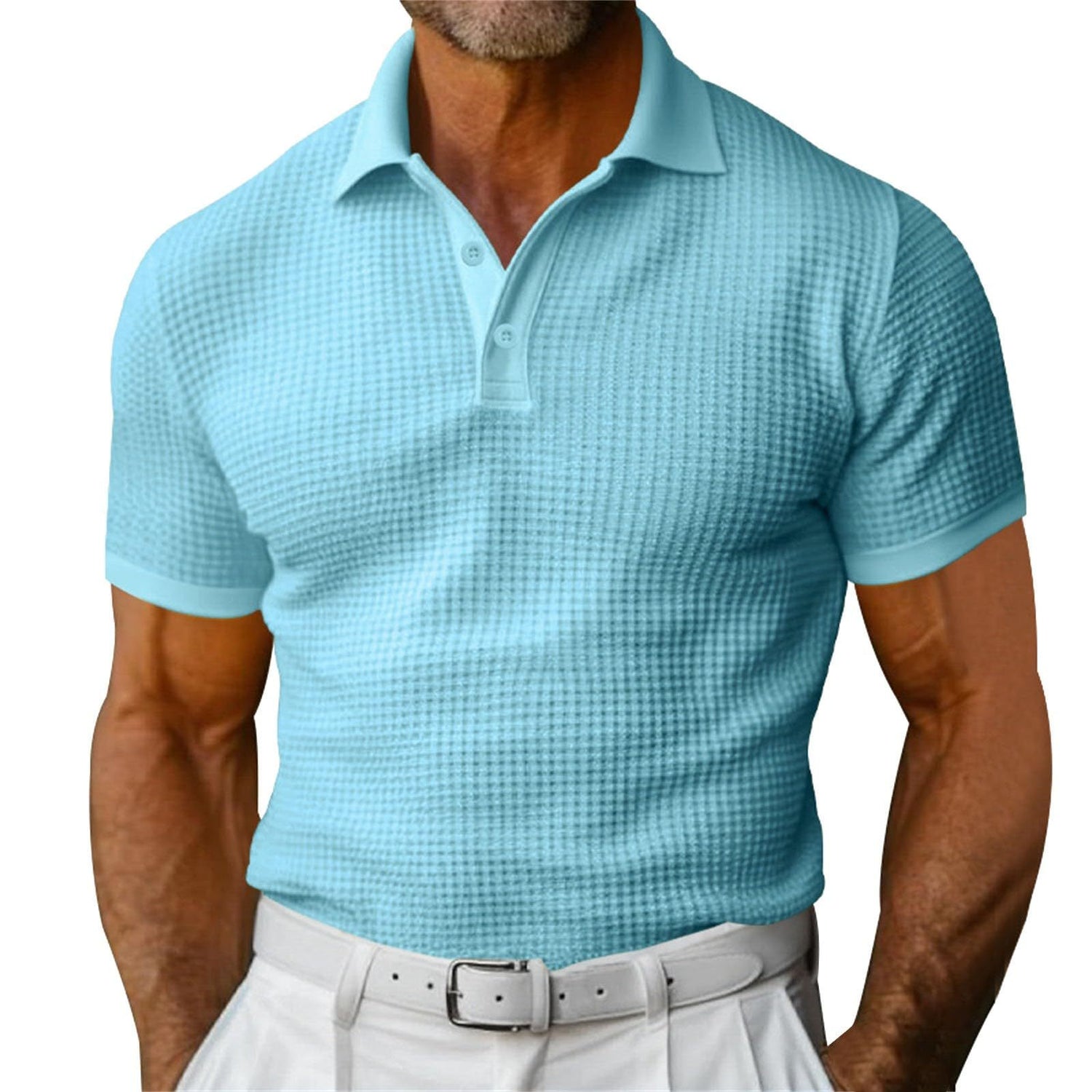 Waffle Short Sleeve Polo Shirt Men&