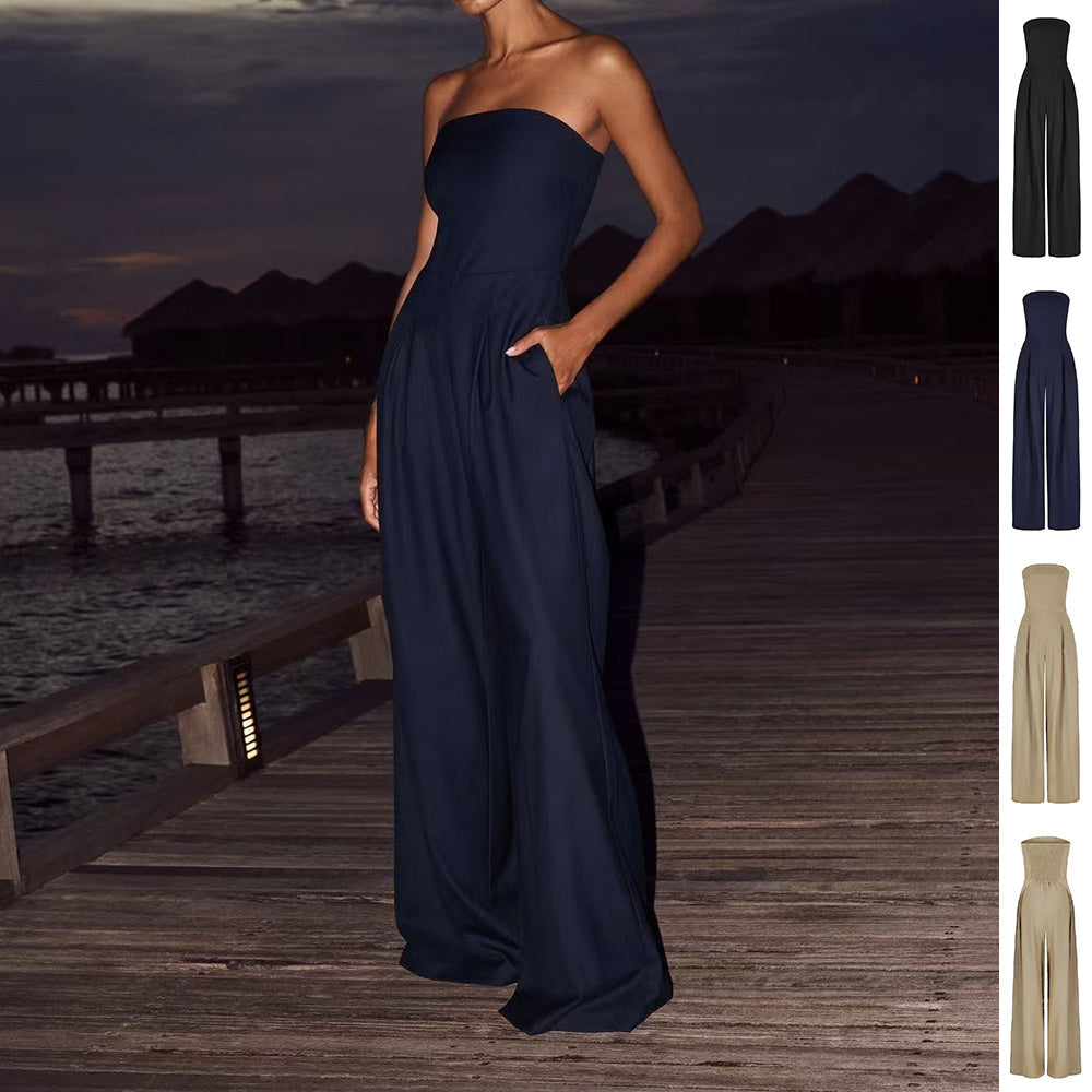 Loose Tube-top Jumpsuit Ins Fashion Backless Wide Leg Long Pants Overalls Women&