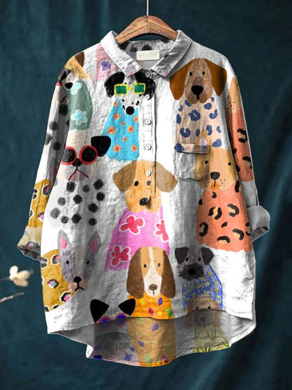 New Leisure Vacation Animal Print Hawaiian Long Sleeved Shirt