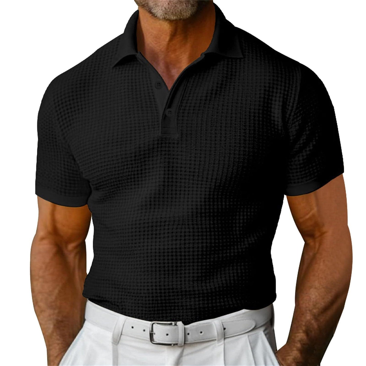 Waffle Short Sleeve Polo Shirt Men&