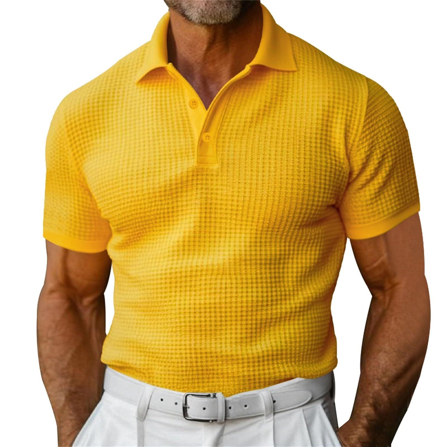 Waffle Short Sleeve Polo Shirt Men&