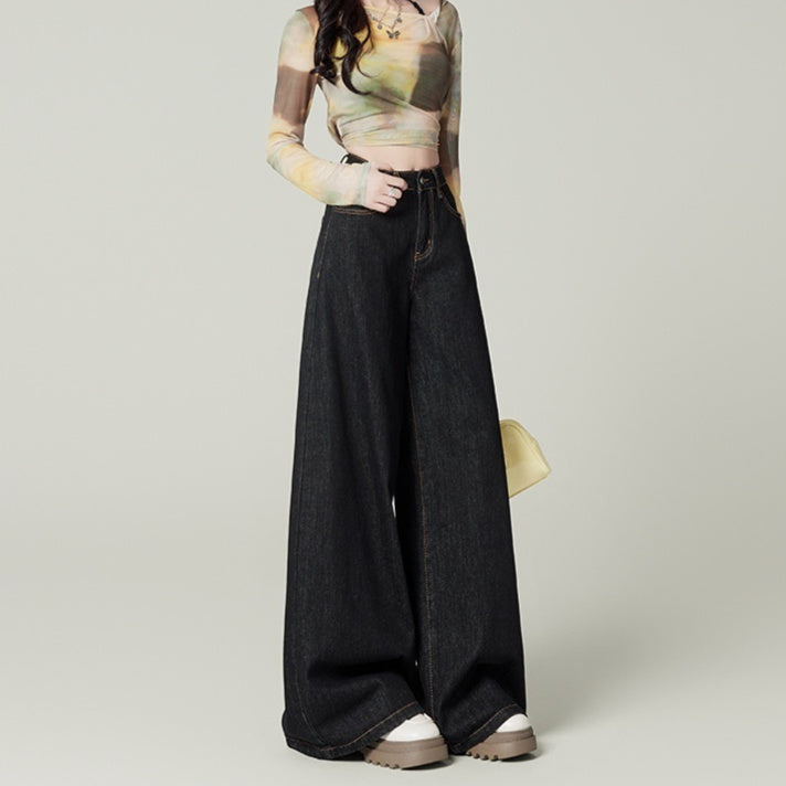 Retro Deep Blue Wide Leg Jeans
