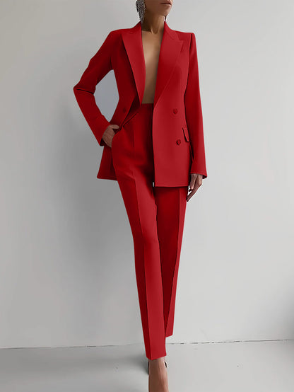 Casual Suits Fashion Long Sleeve Single-breasted Jacket Top And Slim Fit Trousers Women&