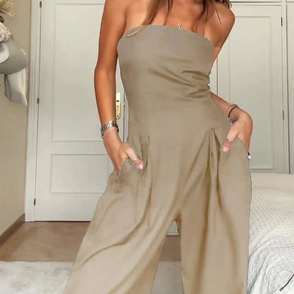 Loose Tube-top Jumpsuit Ins Fashion Backless Wide Leg Long Pants Overalls Women&