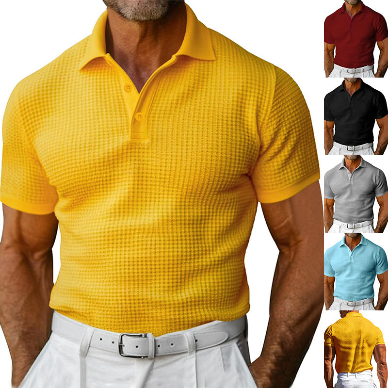 Waffle Short Sleeve Polo Shirt Men&