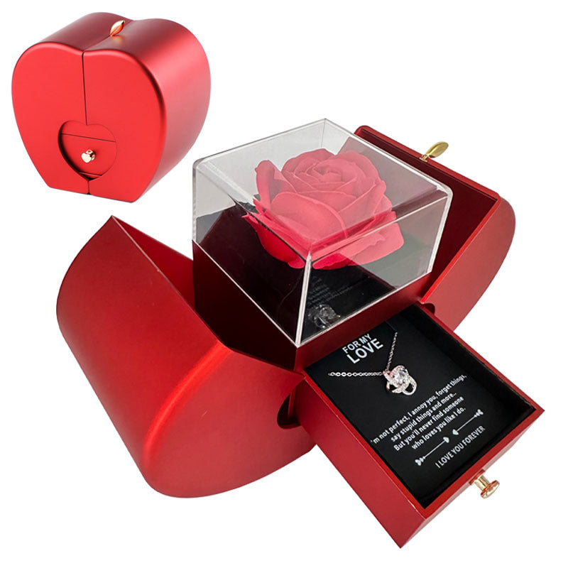 Fashion Jewelry Box Red Apple Christmas Gift Necklace Eternal Rose For Girl Mother&